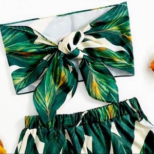 Palm leaf tie front bandeau top